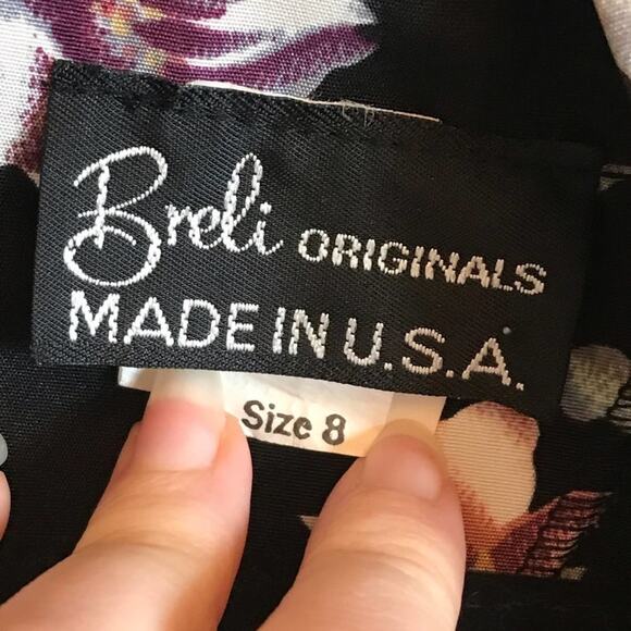 Vintage 8 floral dress black cream lace 1970s cottagecore - Picture 4 of 10